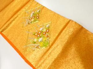 リサイクル　菱に草花模様刺繍名古屋帯